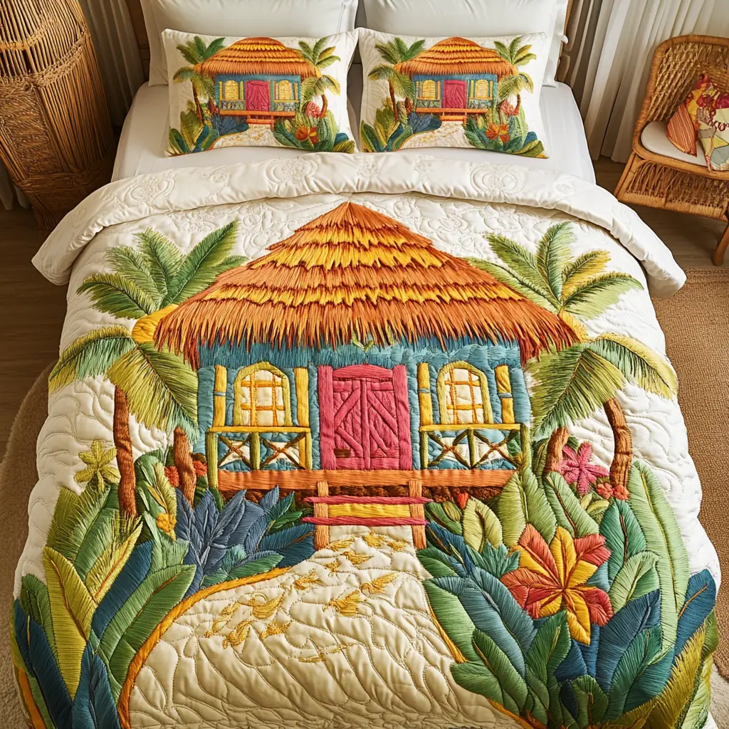 Sunshine Shores Quilted Bedding Set Elegant Bed Linen Set for Cozy Nights
