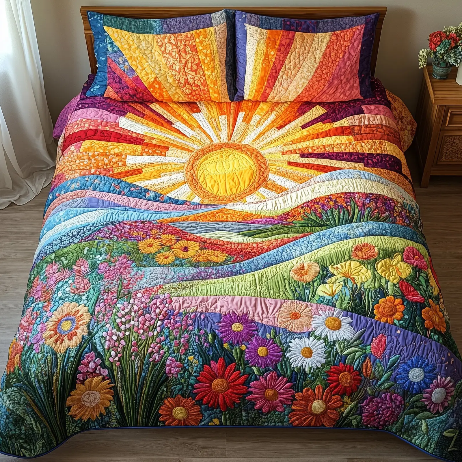 Sunshine Valley Quilted Bedding Set Duvet Cover Bedspread Positive Energy Gifts For Family