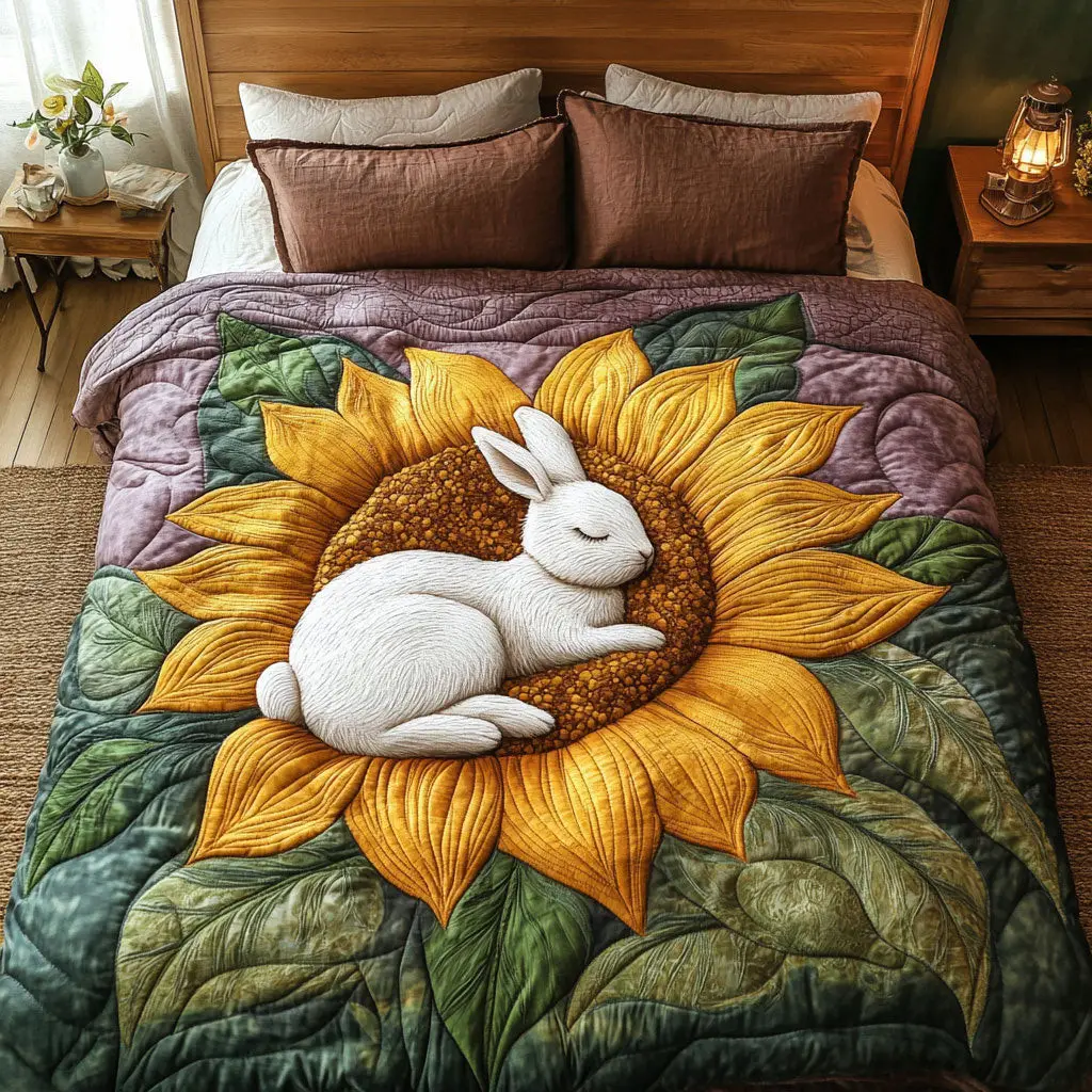 Suower Bunny Quilted Bedding Set Duvet Cover Bedspread Gifts For Dad And Mom Suower Bunny Quilted Bedding Set Duvet Cover Bedspread Gifts For Dad And Mom - Image 1