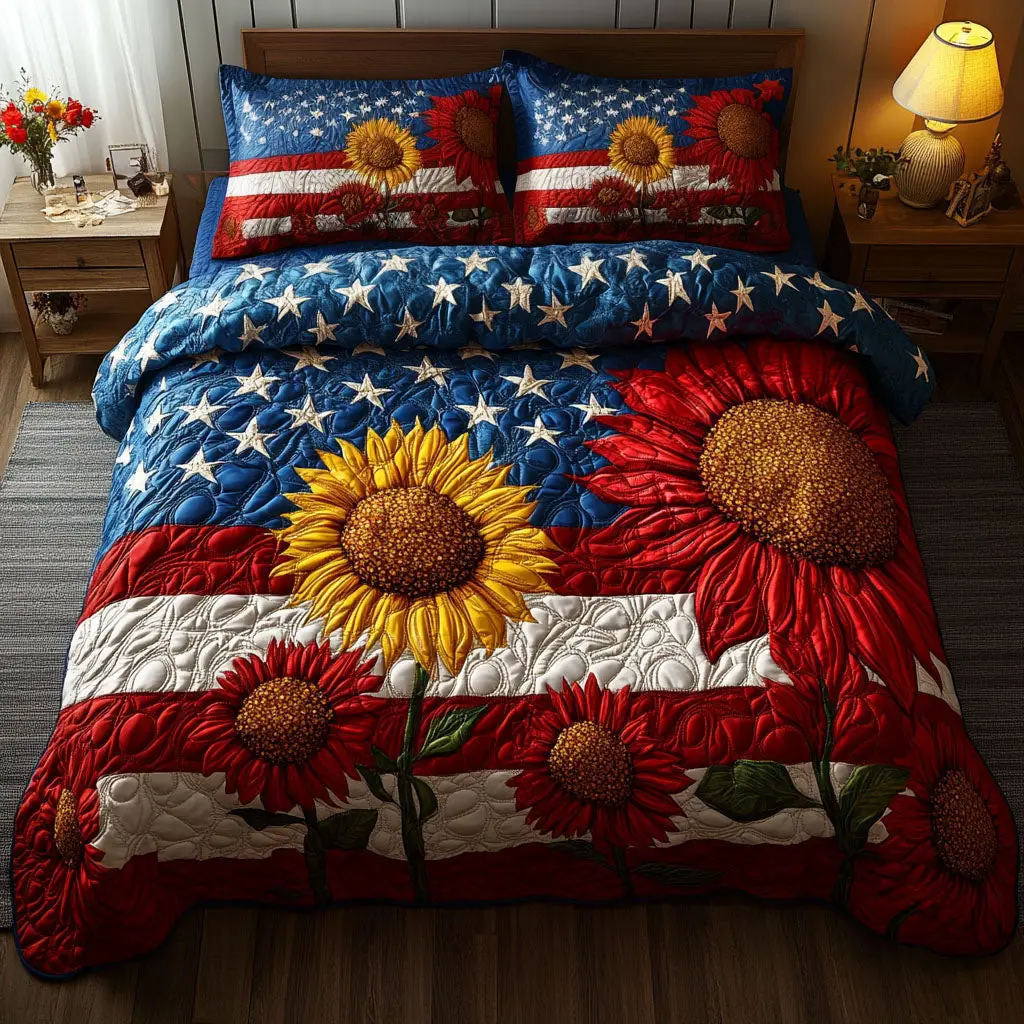 Suower Flag Quilted Bedding Set Best Comforter Sets 4Th Of July Client Gifts Suower Flag Quilted Bedding Set Best Comforter Sets 4Th Of July Client Gifts - Image 1