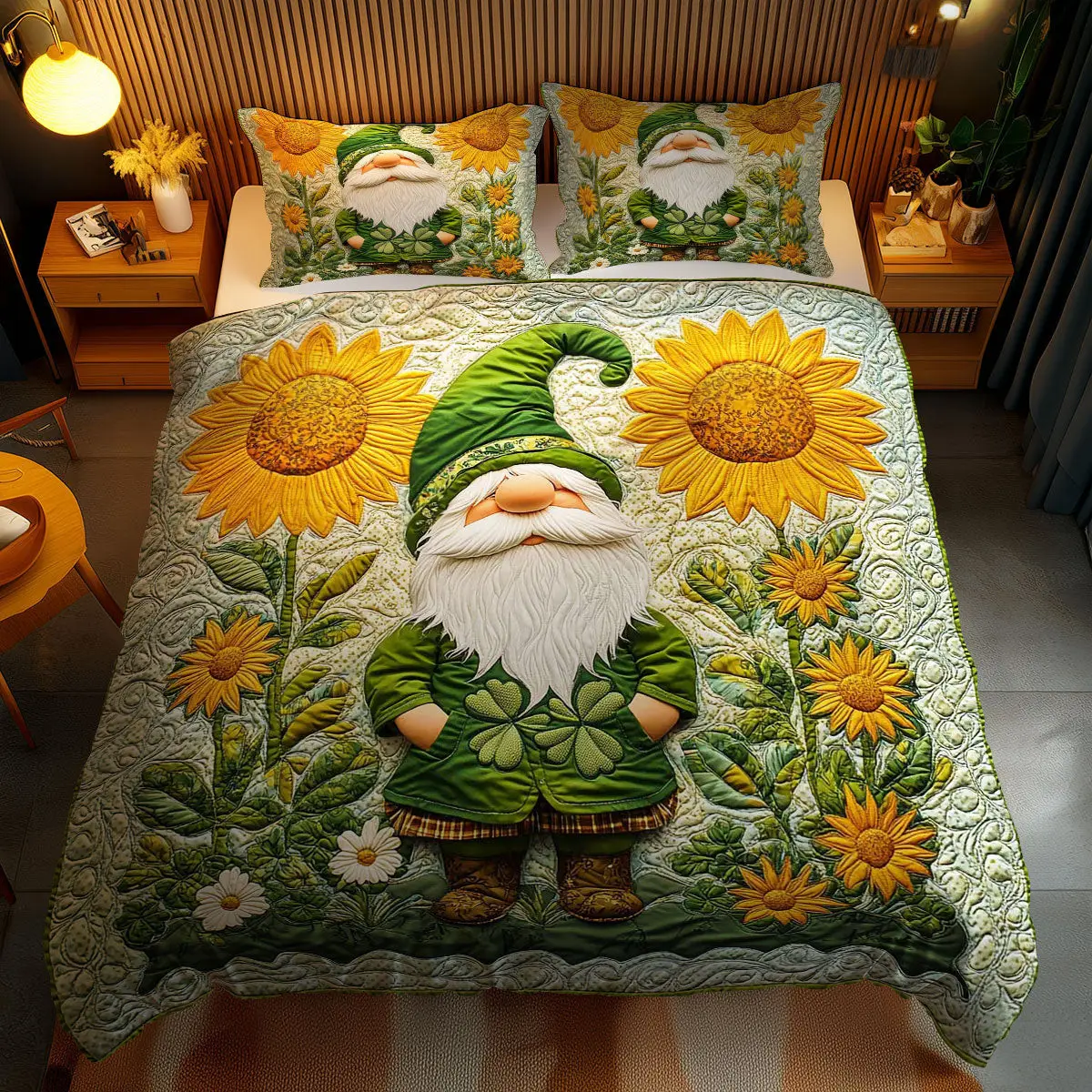 Suower Gnome Delight Quilted Bedding Set Bedroom Decorations St Patricks Day Gift Idea