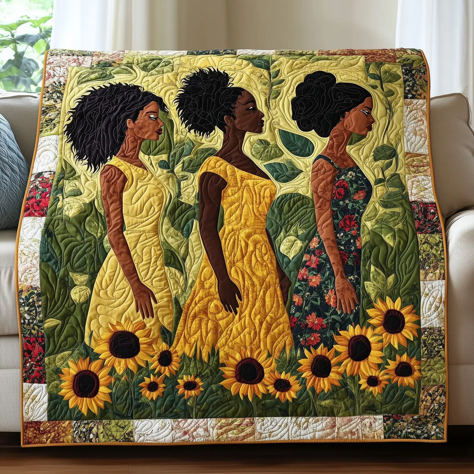Suower Queens Quilted Blanket Elegant Floral And Figure Art Colors King And Queen Gifts