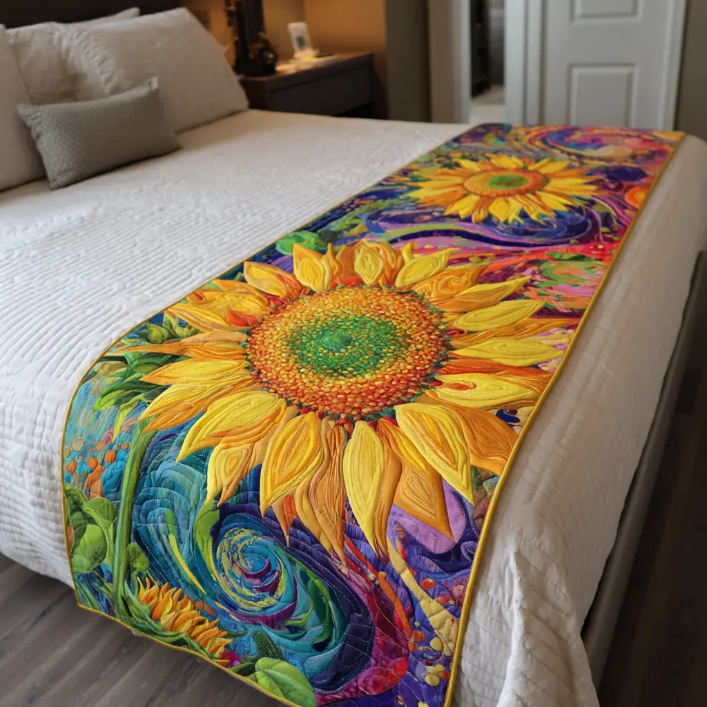 Suower Vibe Quilted Bed Runner Suower Vibe Bloom Floral Gift for Mom