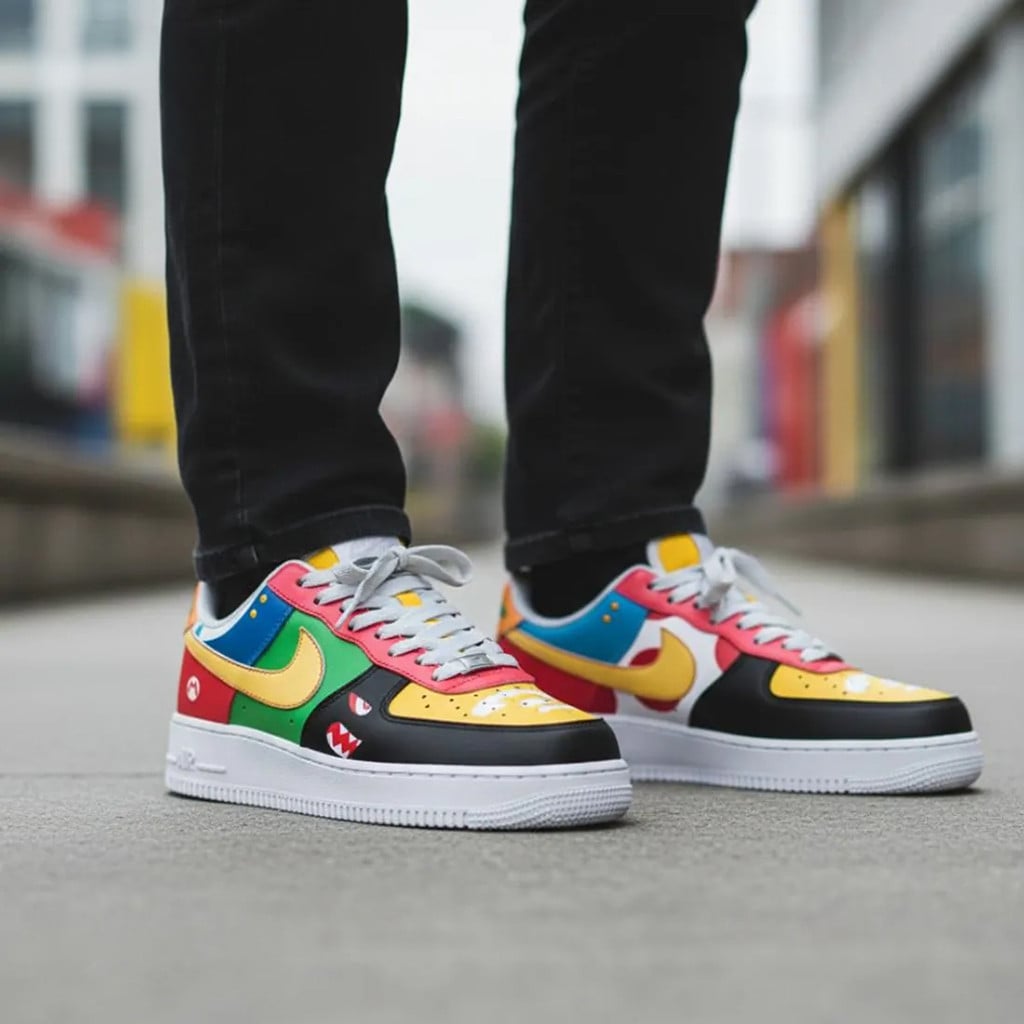 Super Mario Bros AF1 Shoes Multi-Color Gaming Character Art Sneakers Super Mario Merch Gifts