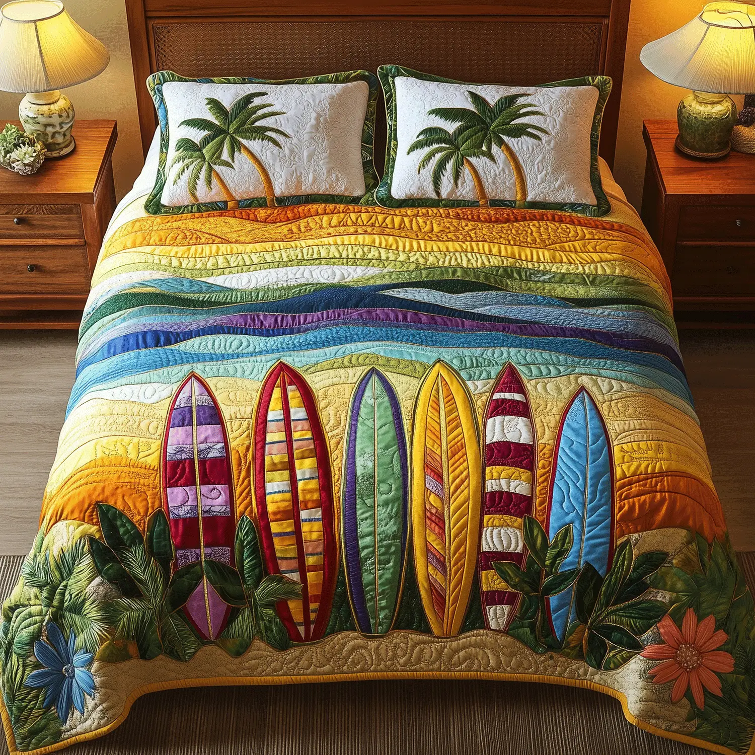 Surf Paradise Quilted Bedding Set Beach Summer Vibe Duvet Covers Mother's Day Presents For Mom