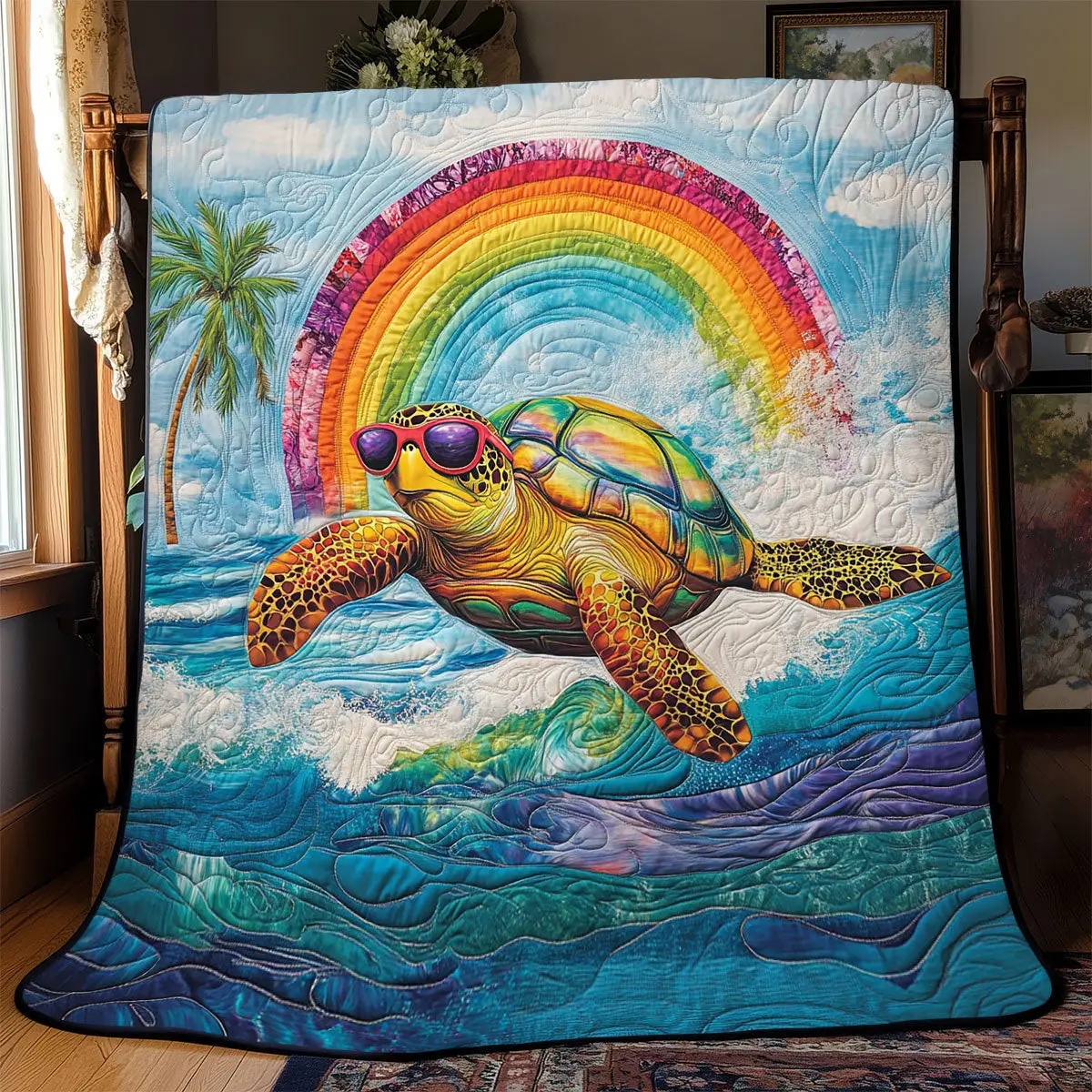 Surfing Turtle Quilt Easter Throw Blanket Perfect Mother' Day Gifts