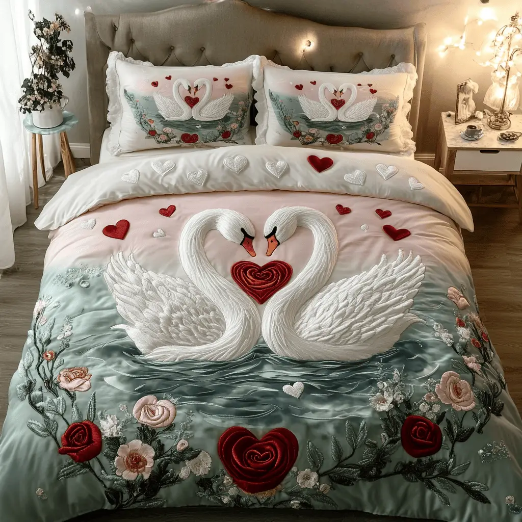 Swan Eternal Bond Quilted Bedding Set Valentine Day Presents For Your Sister In Law