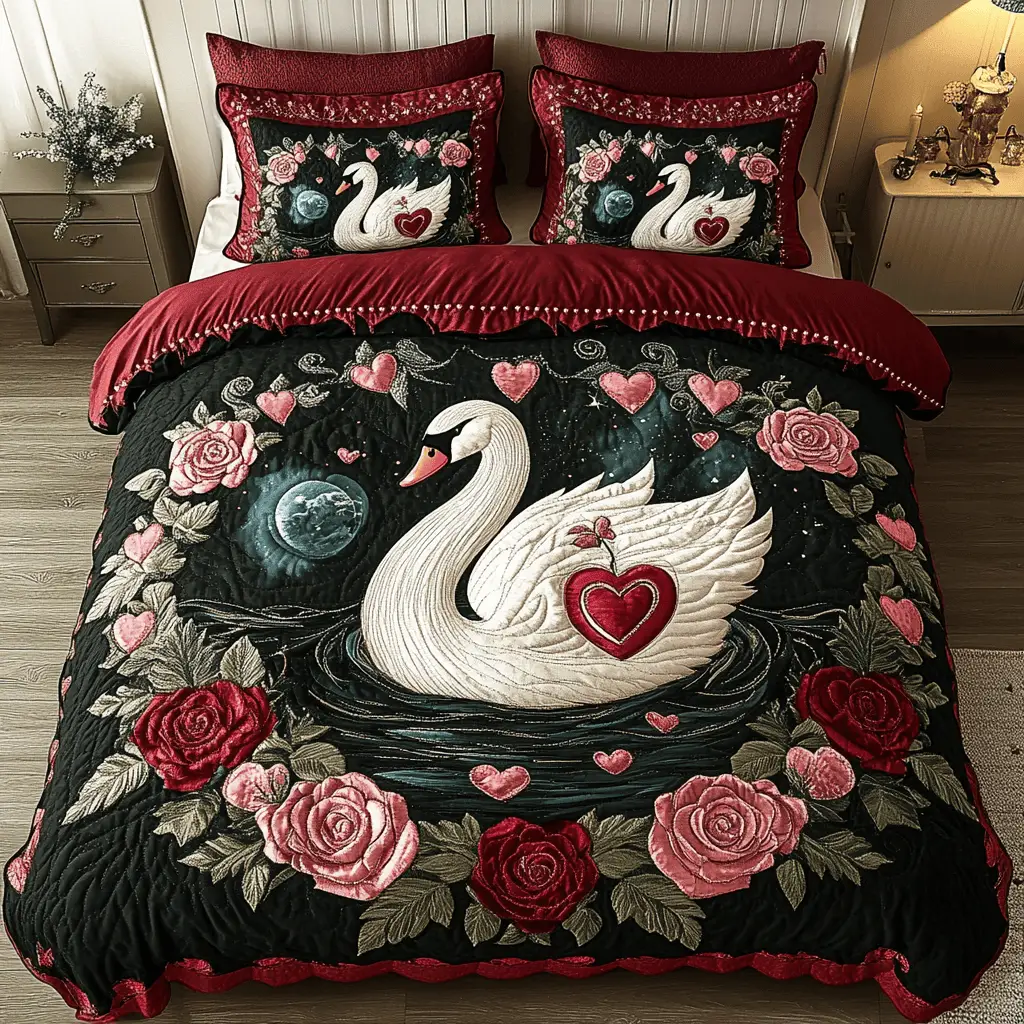 Swan Heartfelt Elegance Quilted Bedding Set Valentine Day Gifts For Brother In Law