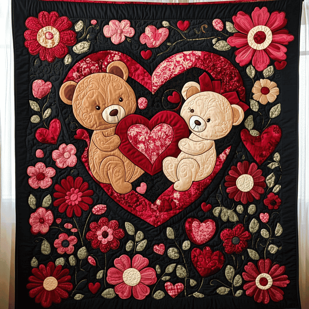 Sweetheart Teddies Quilted Blanket Unique Home Decor Gift Suggestions For Valentine's Day Sweetheart Teddies Quilted Blanket Unique Home Decor Gift Suggestions For Valentine's Day - Image 1