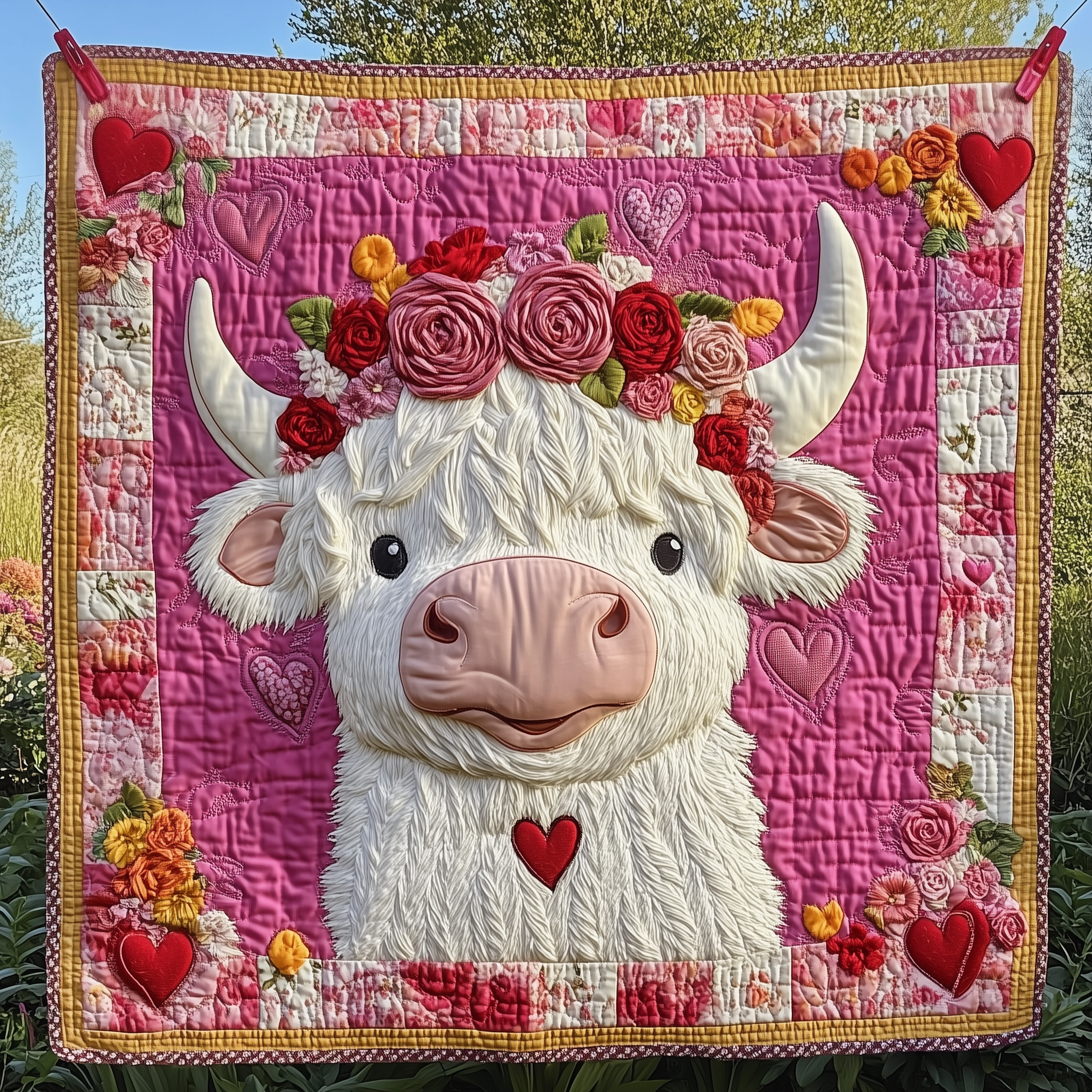 Sweetie Highland Cow Quilted Blanket Aesthetic Home Decor Unique Valentine's Day Ideas