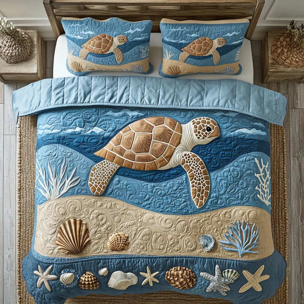 Swim Turtle Quilted Bedding Set Duvet Cover Bedspread Present Ideas For Husband