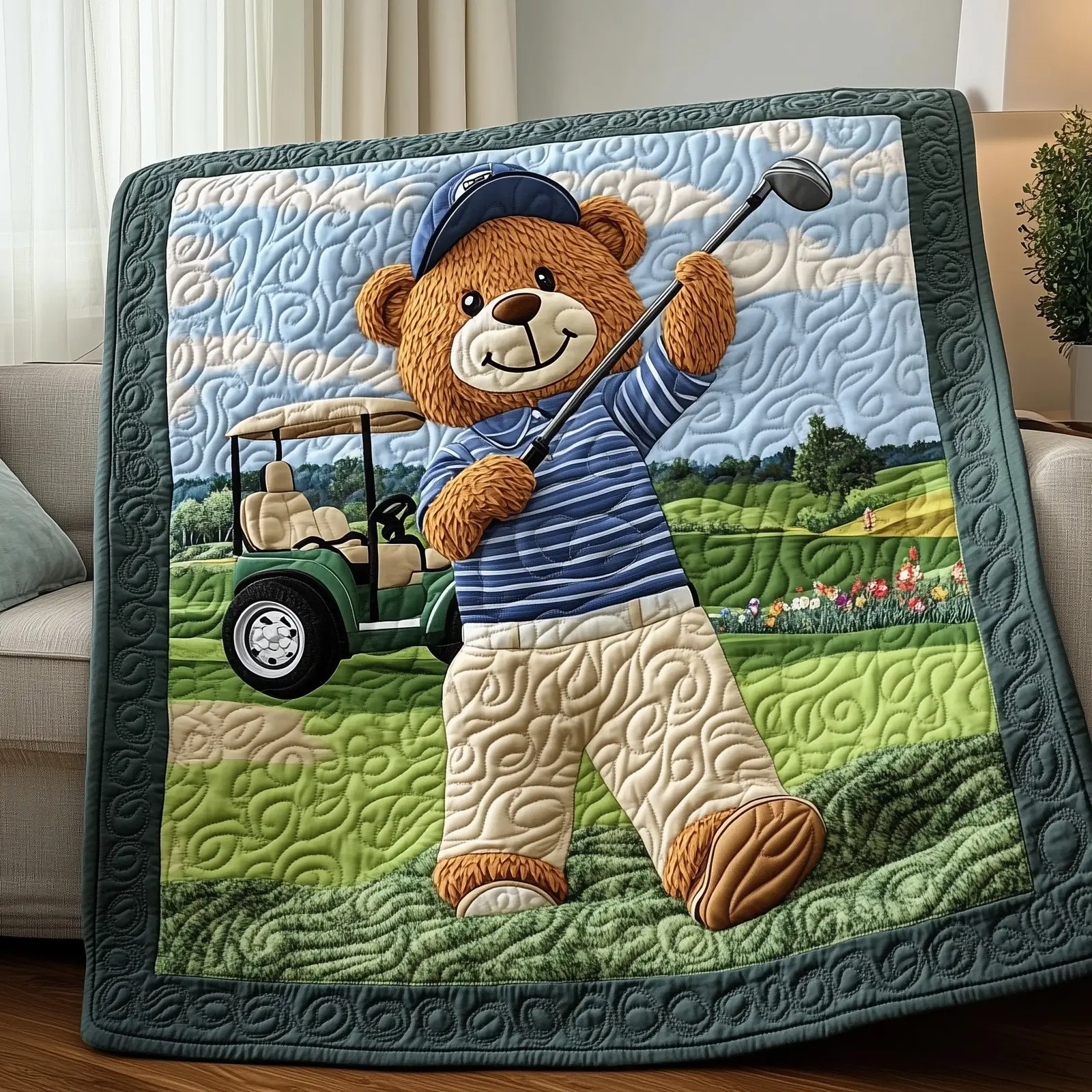 Swing Softly Bear Quilted Blanket Gentle Animal Themed Snuggle Gifts For Gummy Bear Golf Lovers