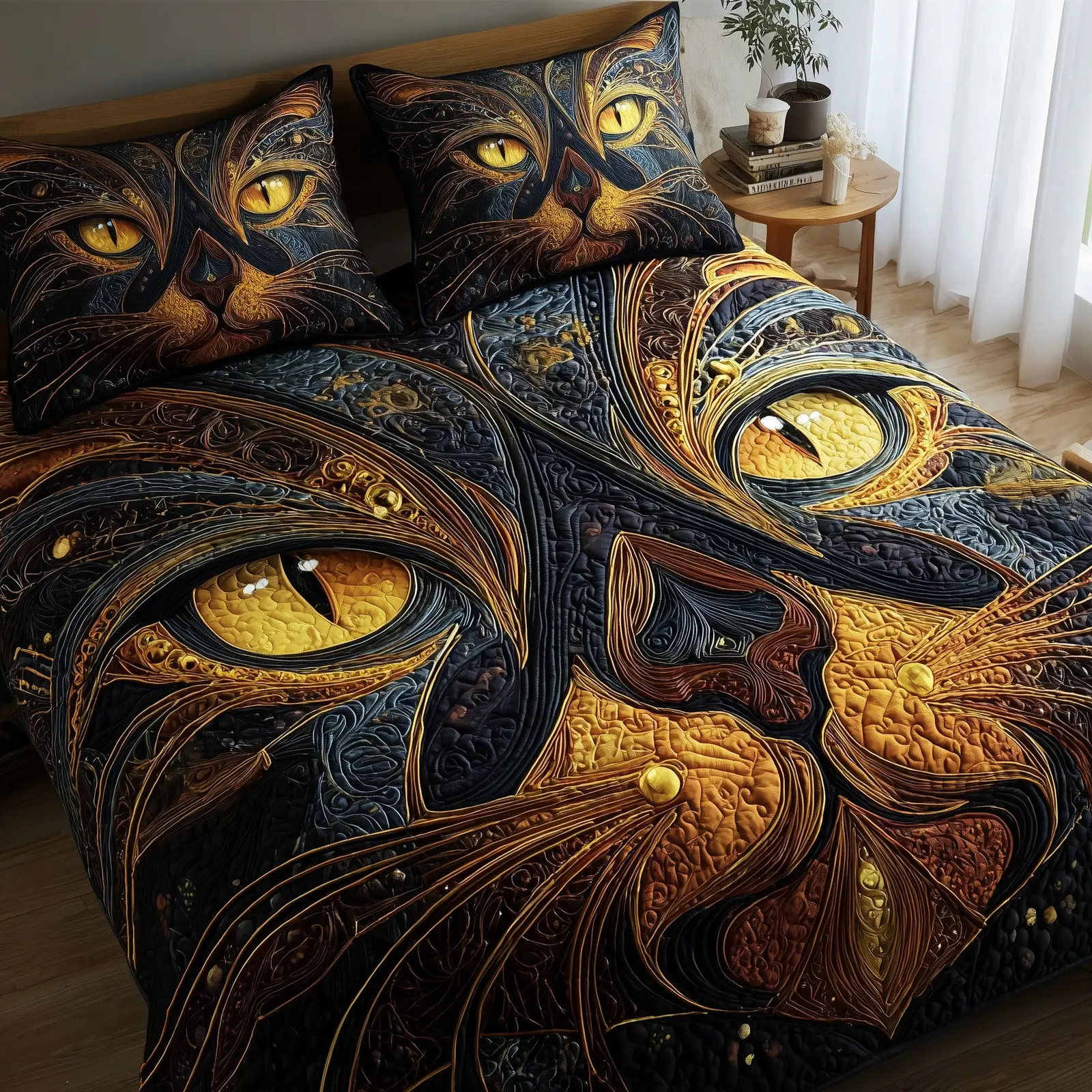 Swirly Cat Quilted Bedding Set Lightweight Swirly Cat Quilted Bedding Set Lightweight - Image 1