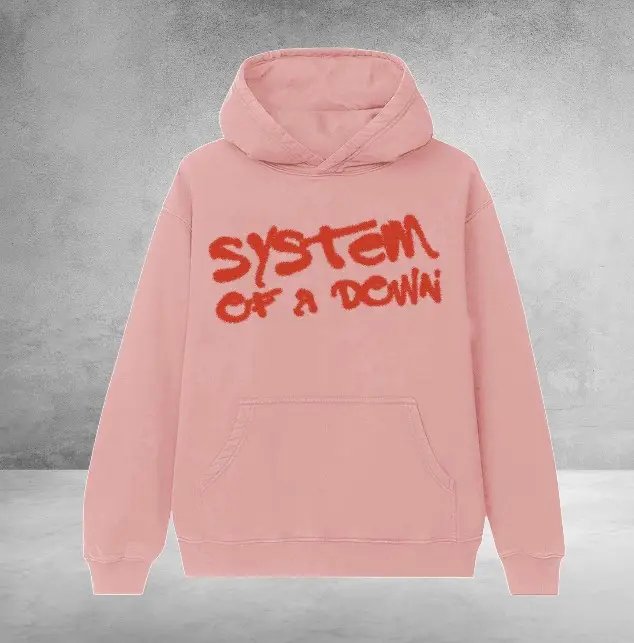 System Of A Down Hoodie Puff Script Pink Themed Clothing Gift For Supporters