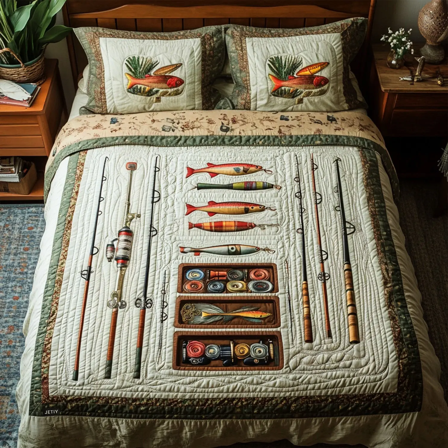 Tackle Box Delight Quilted Bedding Set Holiday Duvet Covers Best Gifts For Fisherman 2025