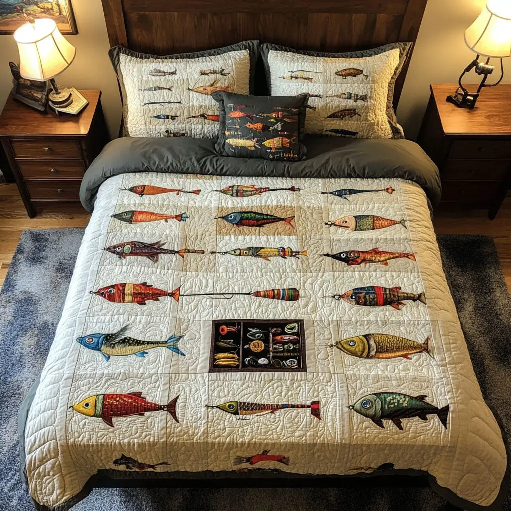 Tackle Box Dreams Quilted Bedding Set Xmas Holiday Duvet Cover Set Fishing Presents For Dad
