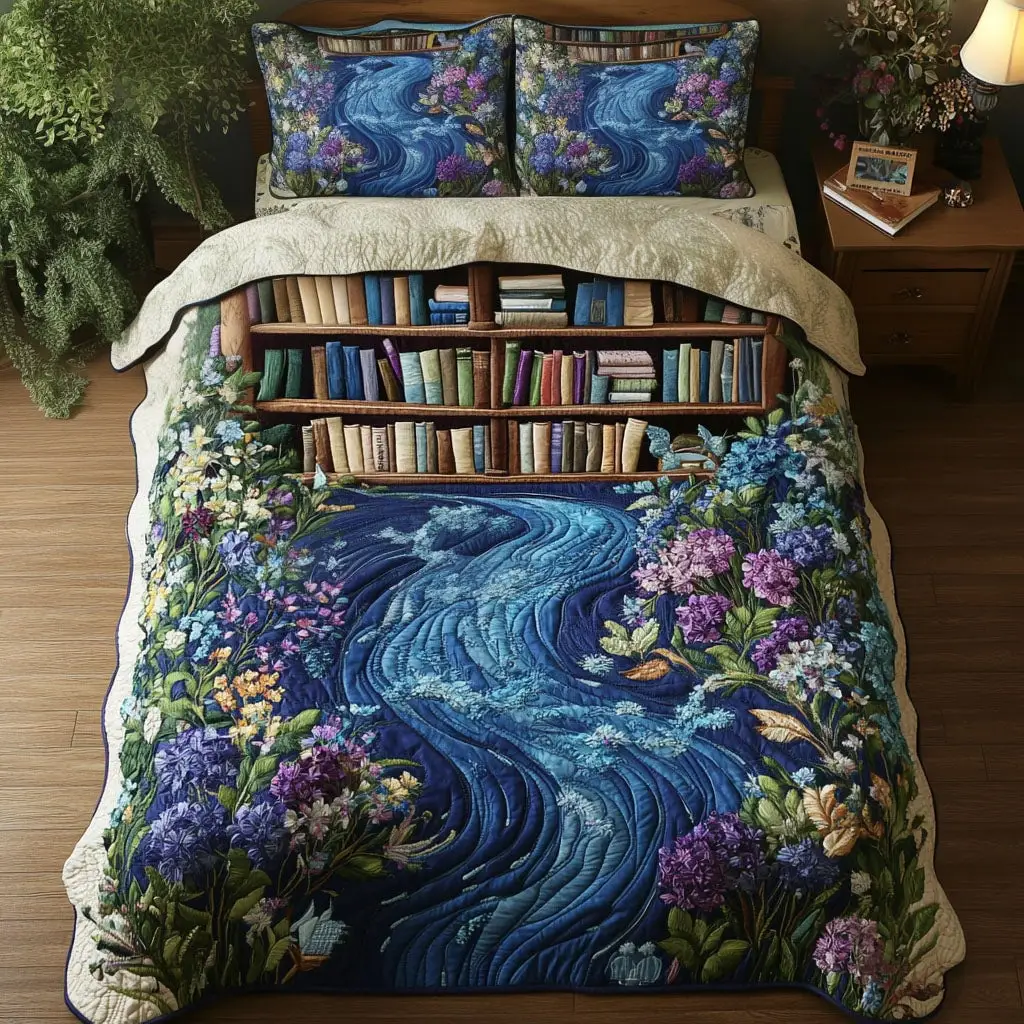 Tales by the Water Quilted Bedding Set Xmas Holiday Duvet Cover Set Cool Gifts For Book Lovers Tales by the Water Quilted Bedding Set Xmas Holiday Duvet Cover Set Cool Gifts For Book Lovers - Image 1