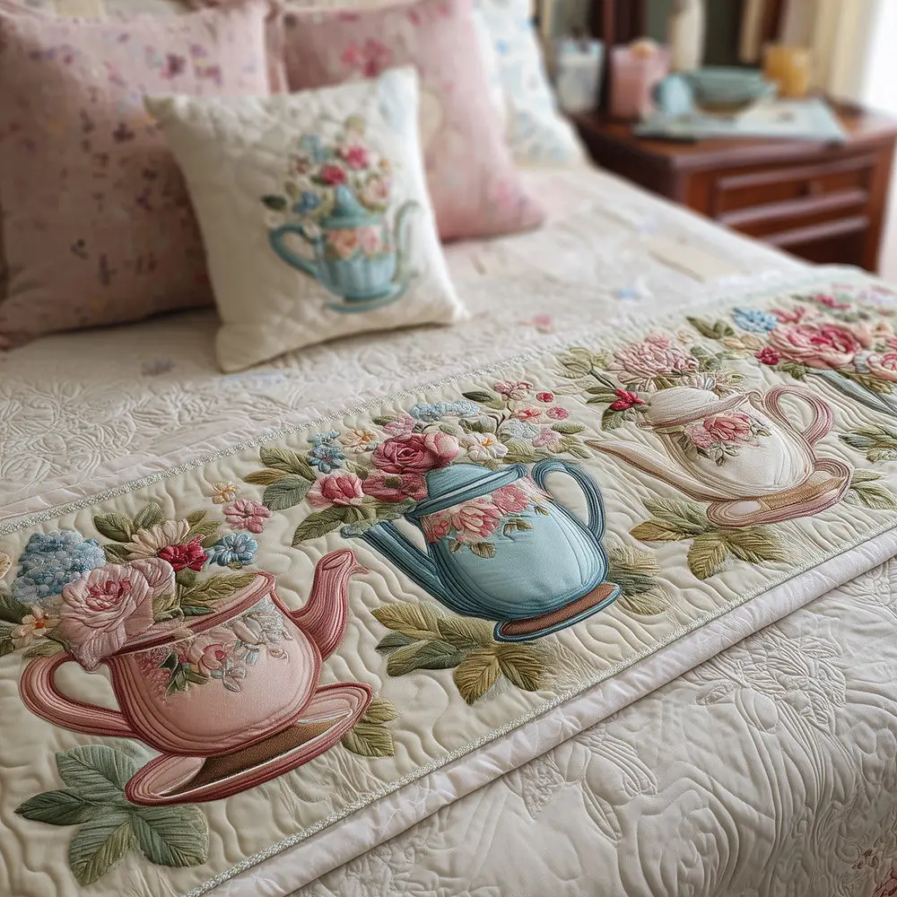 Tea Blossom Quilted Bed Runner Tea Blossom Spring Gift for Wife