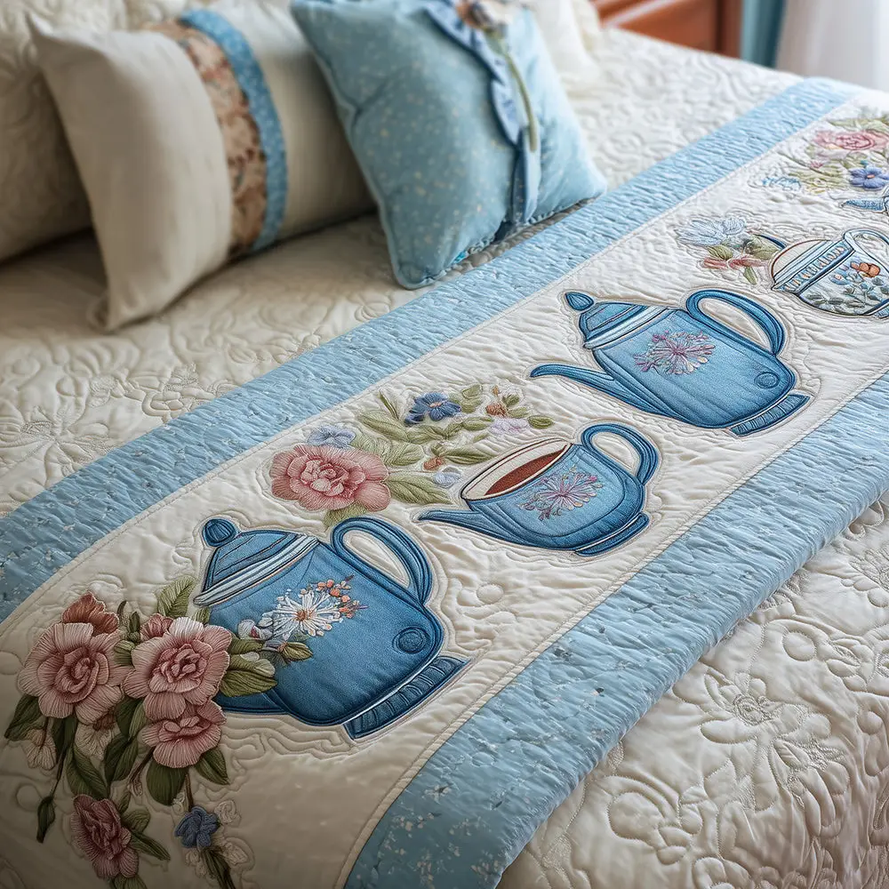 Tea Rose Whispers Quilted Bed Runner Tea Rose Whisper Floral Home Gift