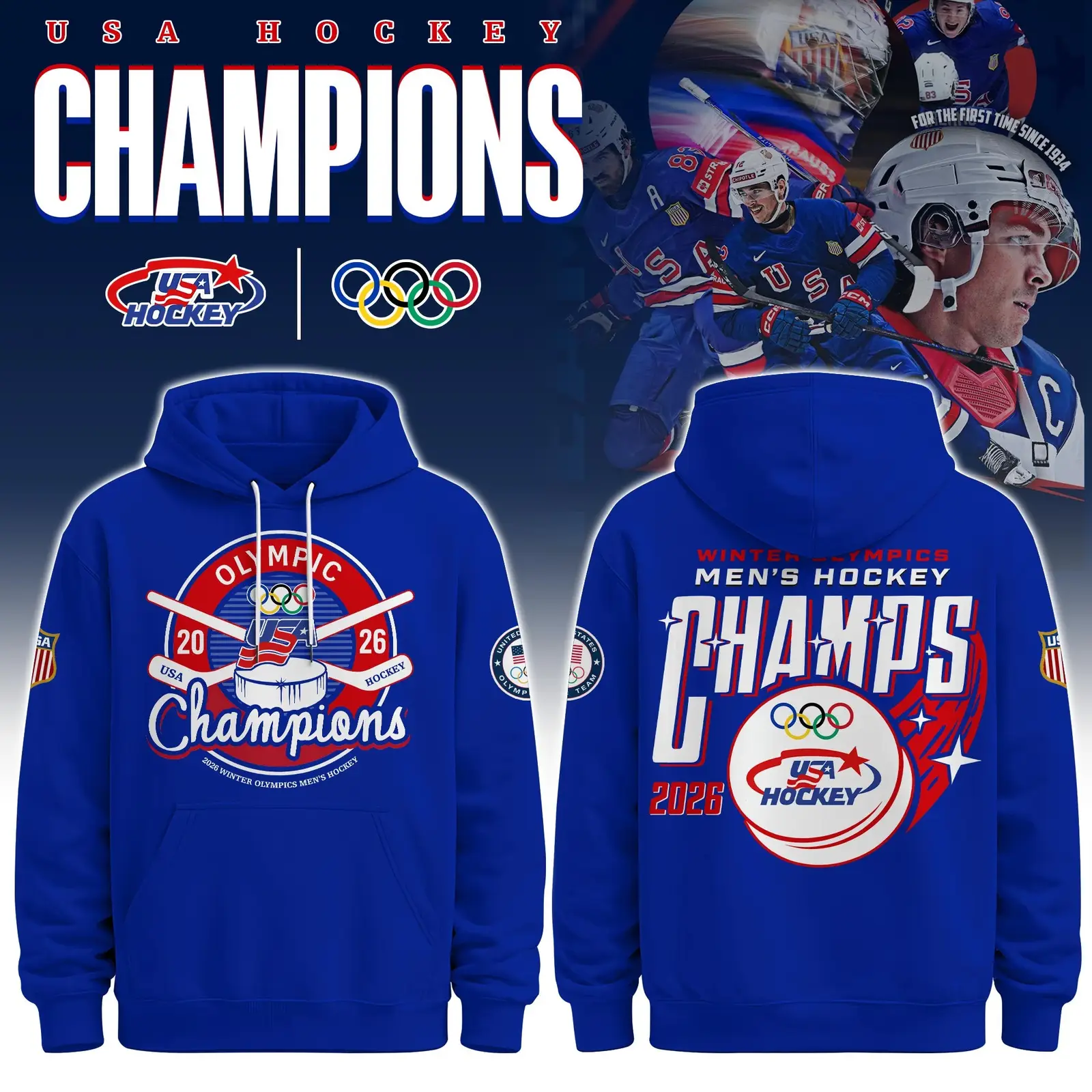 Team USA 2026 Olympic Hockey Champions Hoodie Winter Olympics Men's Hockey Gold Medal Merch