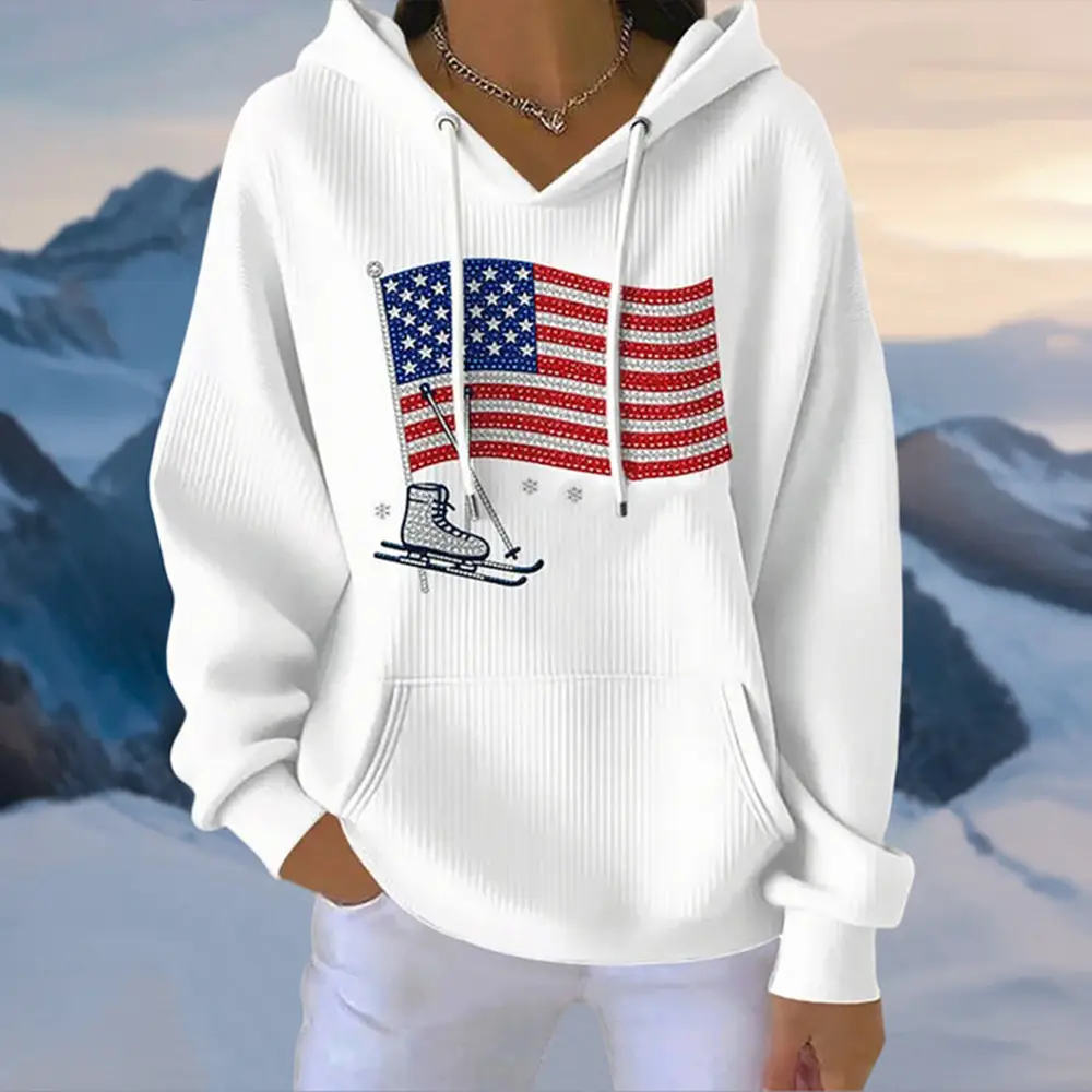 Team USA 2026 Ski Hoodie American Flag Art 2026 Winter Olympics Apparel Sport Gear
