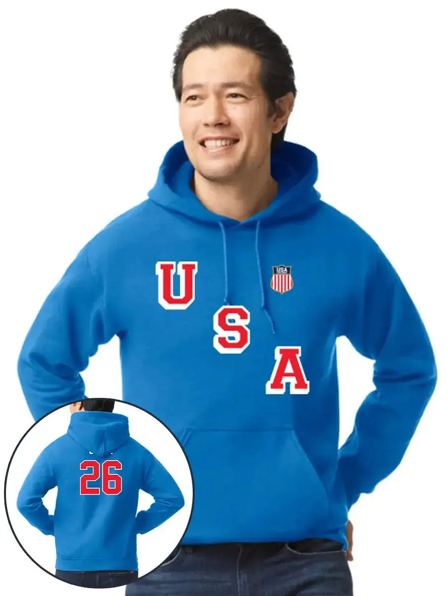 Team USA 26 Hoodie American Hockey Shield Logo Hooded Sweatshirt Presents For Hockey Fans