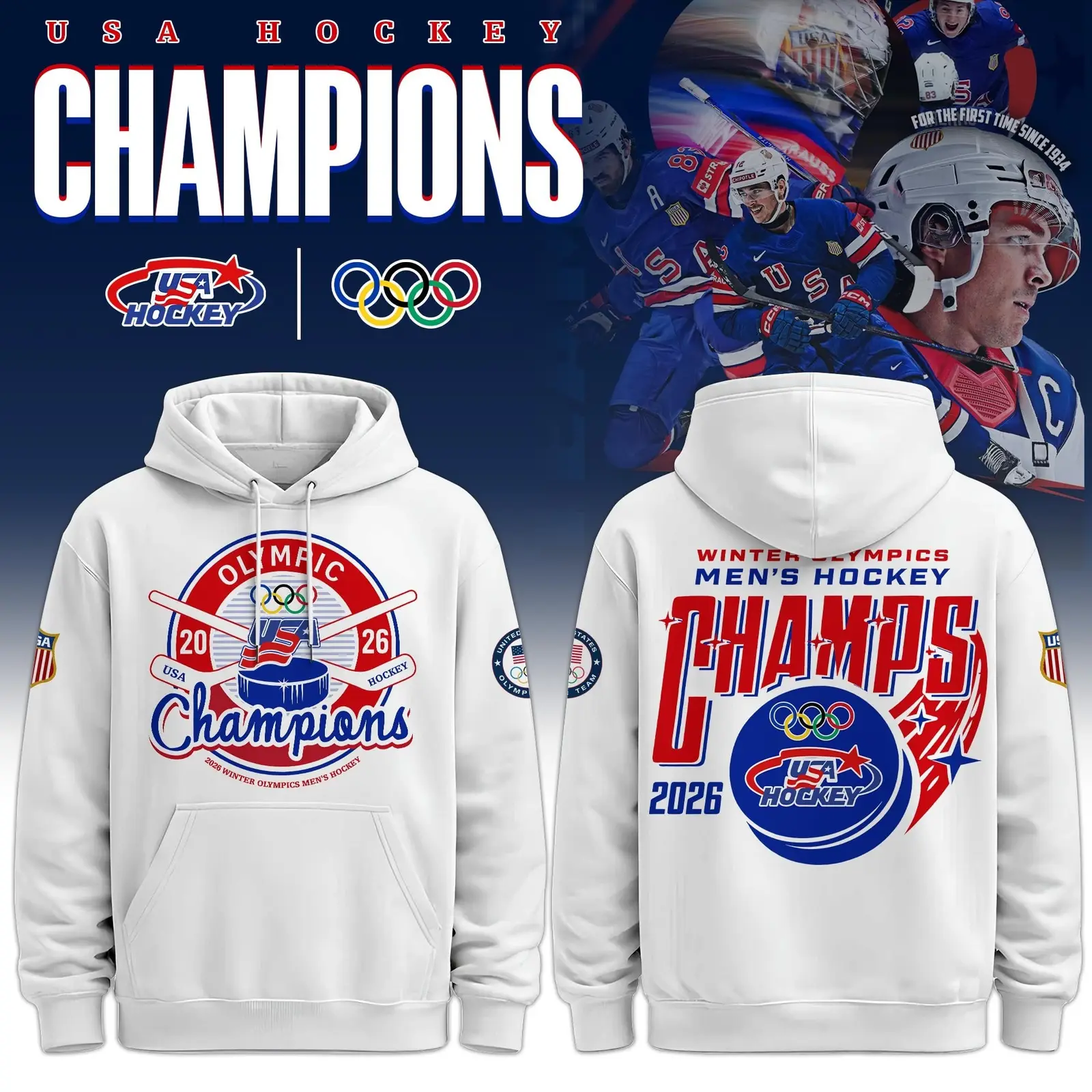 Team USA Men's Hockey Merch Milano Cortina Olympics Champions 2026 Hoodie Winner Team USA Men's Hockey Merch Milano Cortina Olympics Champions 2026 Hoodie Winner - Image 1