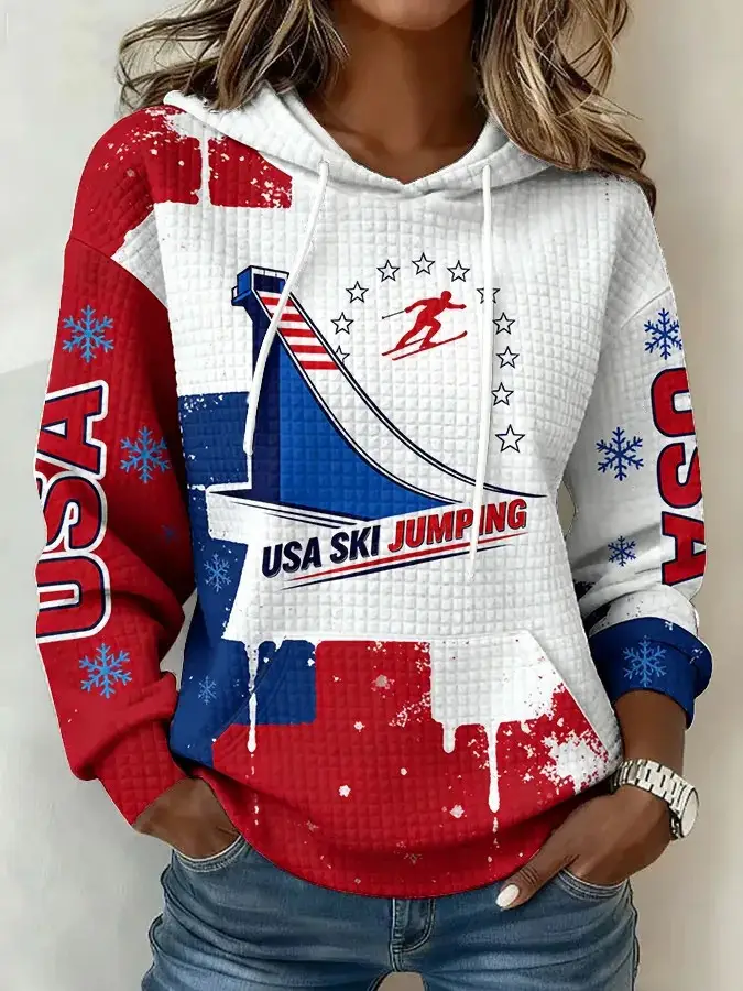 Team USA Milano Cortina 2026 Winter Olympics Hoodie USA Ski Jumping Apparel Womens