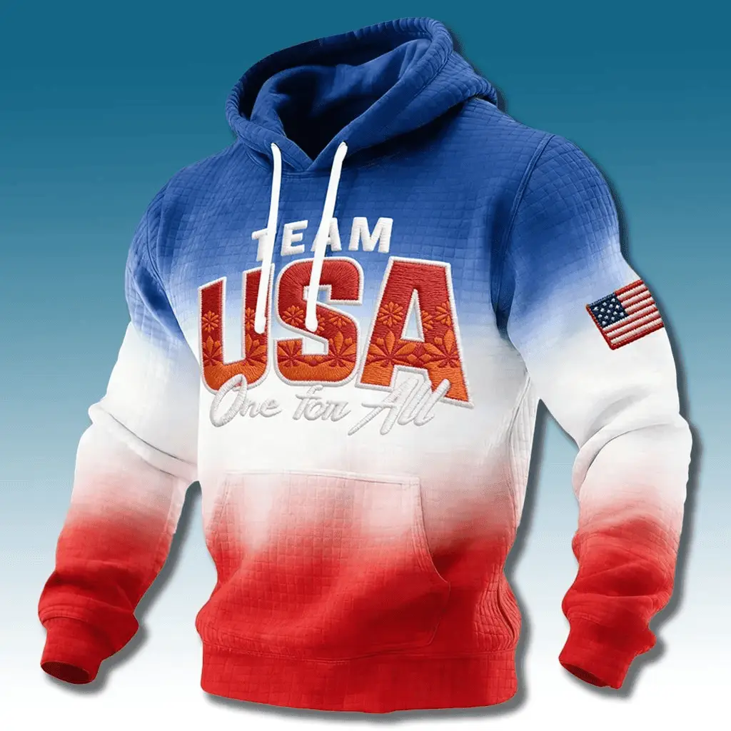 Team USA One For All 2026 Milano Cortina Waffle Hoodie Print Team USA Hockey Merch Team USA One For All 2026 Milano Cortina Waffle Hoodie Print Team USA Hockey Merch - Image 1