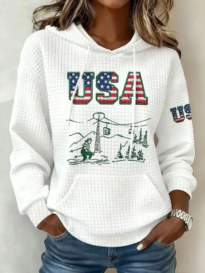 Team USA Skiing Winter Olympics 2026 Hoodie USA Milano Cortina 2026 Theme Outfit Womens