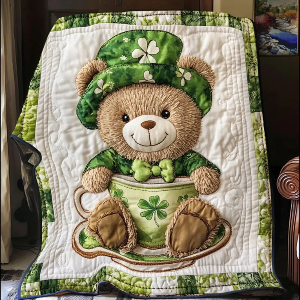 Teddy Bear Patrick's Day Quilt Blanket Cute Gifts For Irish