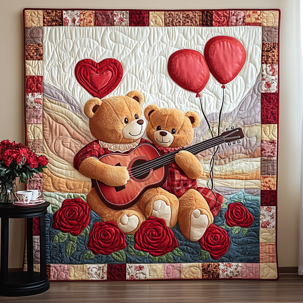 Teddy Heart Strings Quilted Blanket Rustic Home Decor Valentines Gifts For Boyfriend