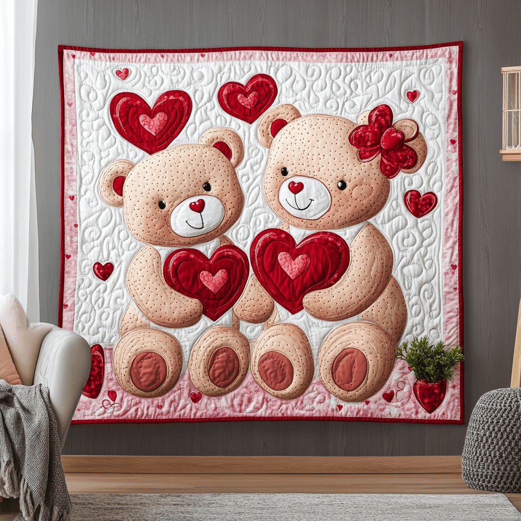 Teddy Love Harmony Quilted Blanket Modern Home Decor Unique Valentine's Day Ideas