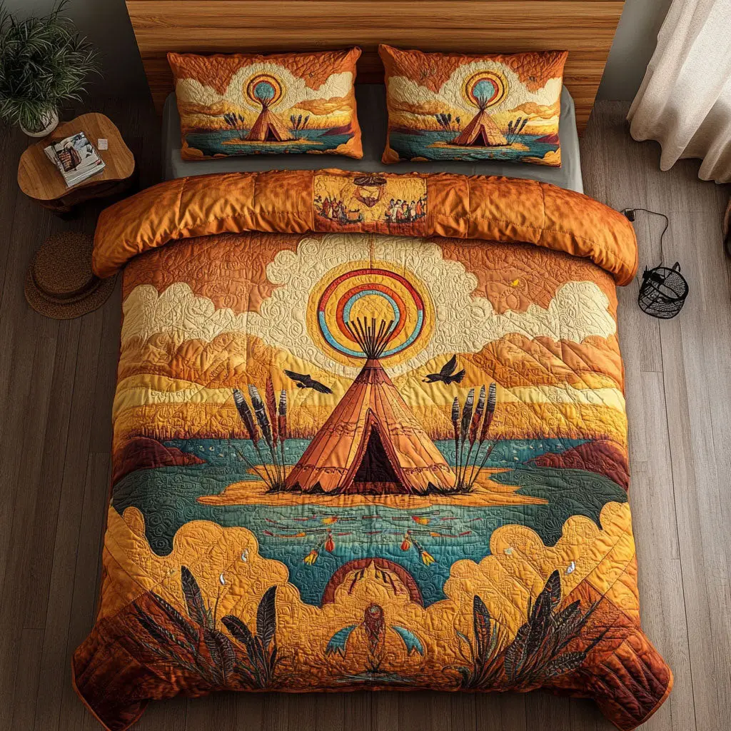 Teepee Dreams Quilted Bedding Set Duvet Cover Bedspread Present Ideas For Her
