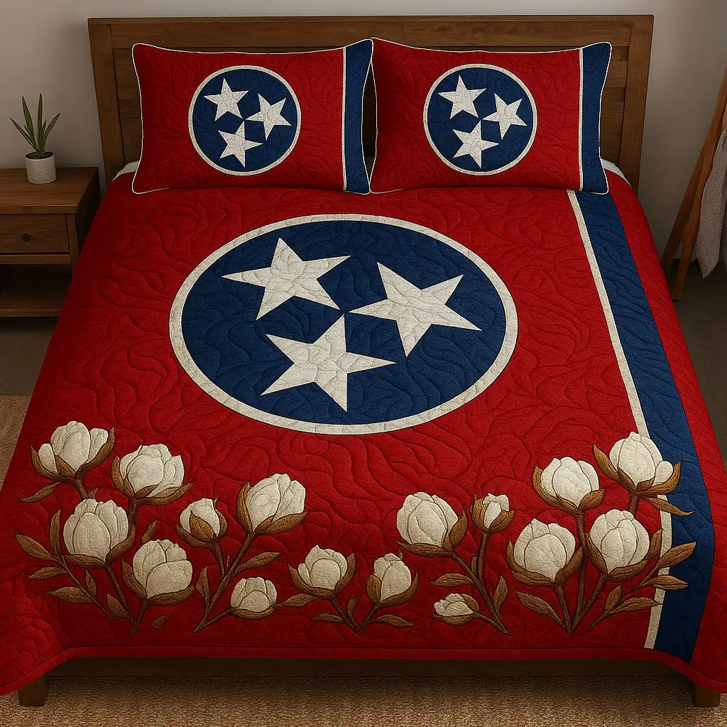 Tennessee Blossoms  Quilted Bedding Set  King Size Duvet Cover 4Th Of July Themed Gifts