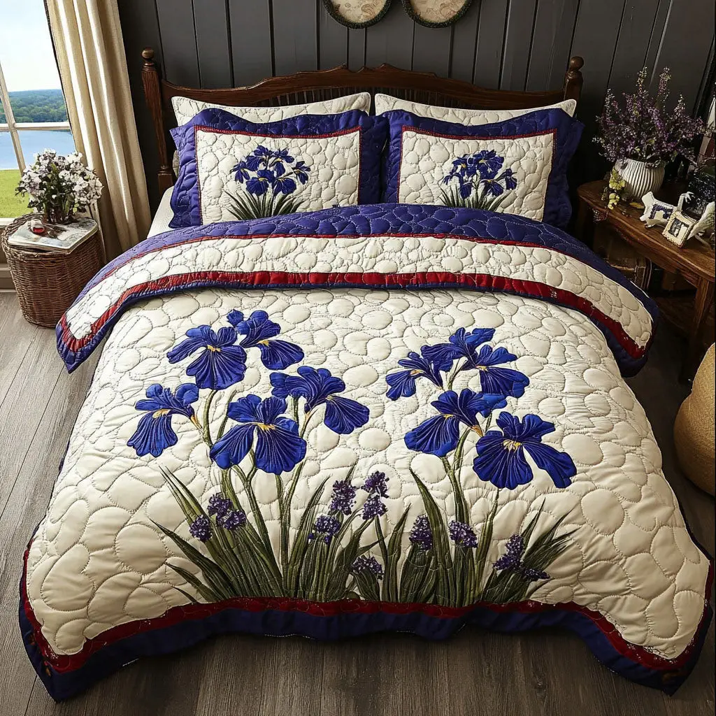 Tennessee Iris Serenity Quilted Bedding Set Duvet Covers 4Th Of July Neighbor Gifts
