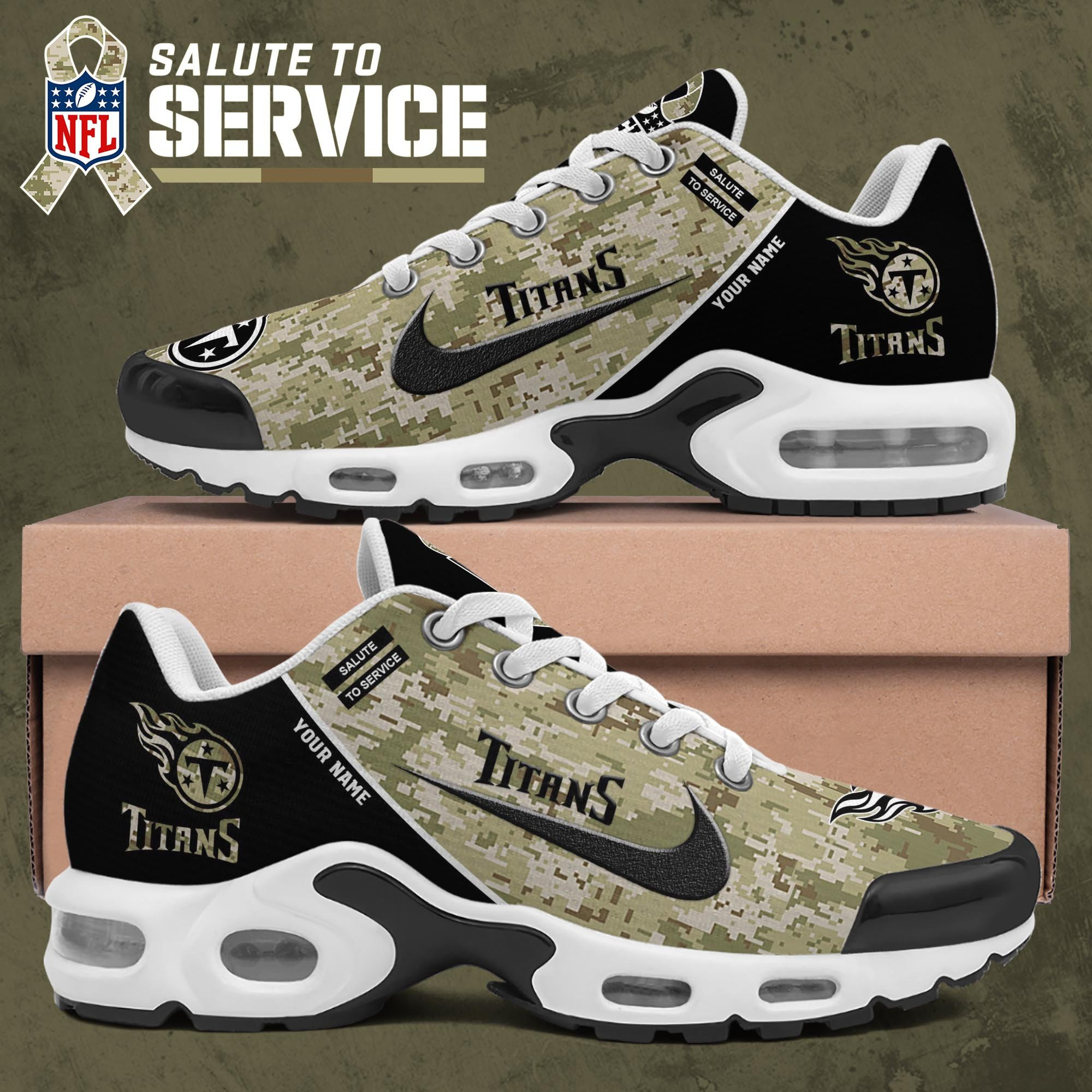 Tennessee Titans Shoes 2026 Version Custom Name, Camouflage Shoes Ph586