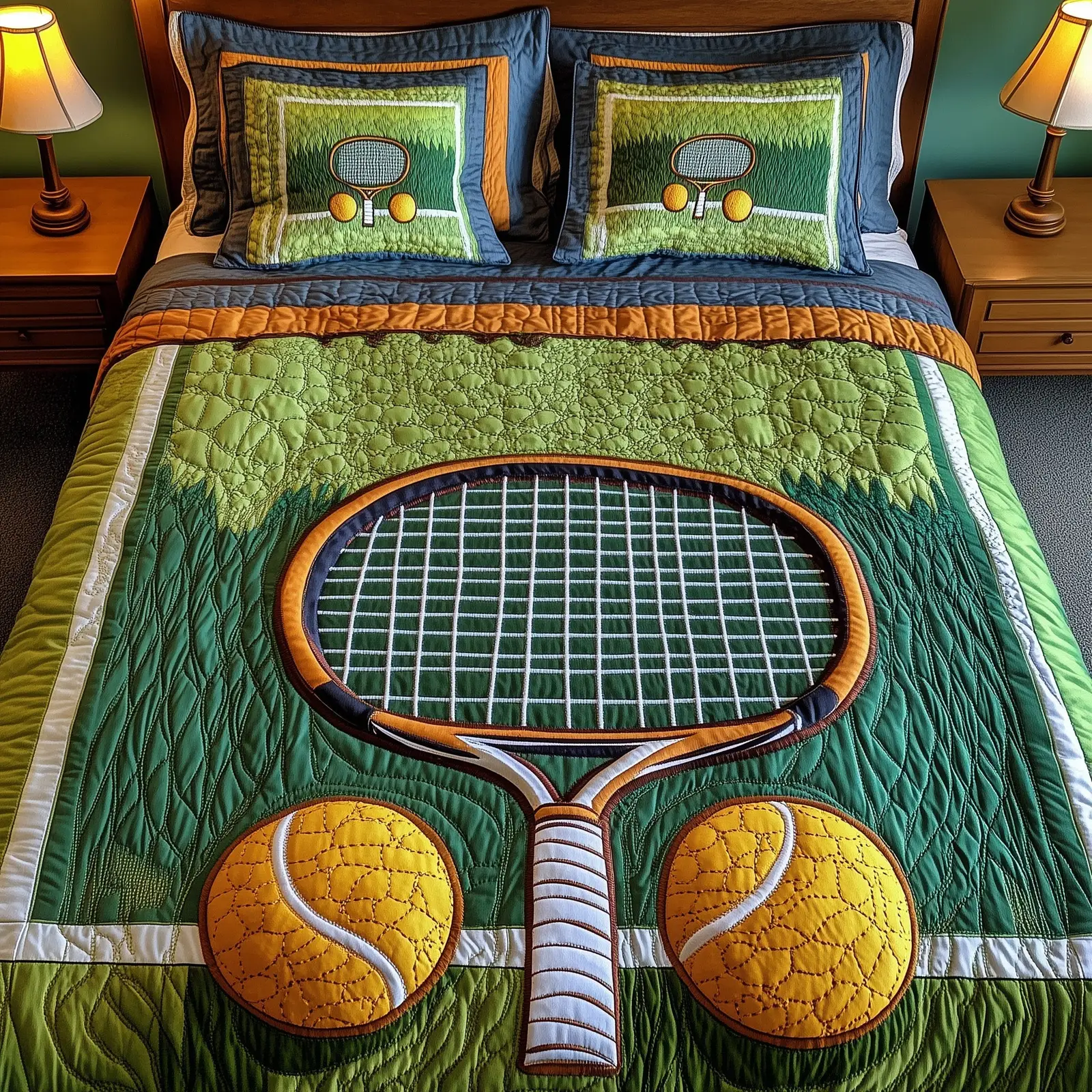Tennis Time Quilted Bedding Set Classic Style