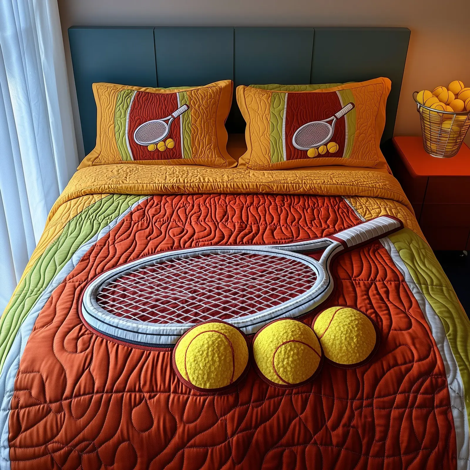 Tennis Time Quilted Bedding Set Striped Design