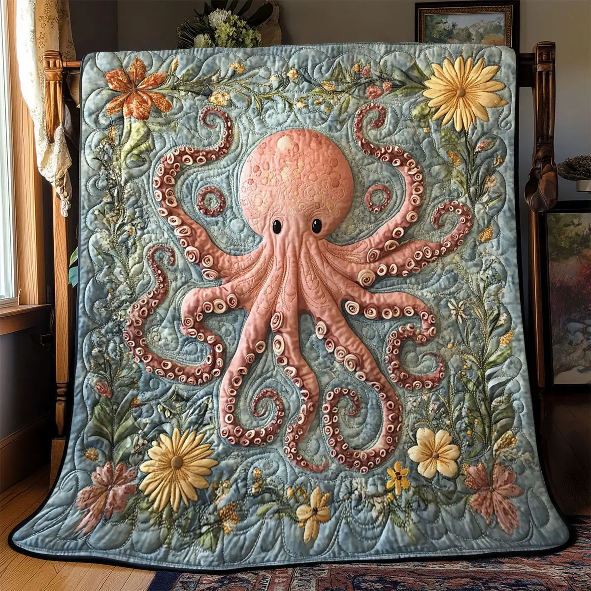 Tentacles in Bloom Quilt Best Throw Blanket Father's Day Presents For Husband