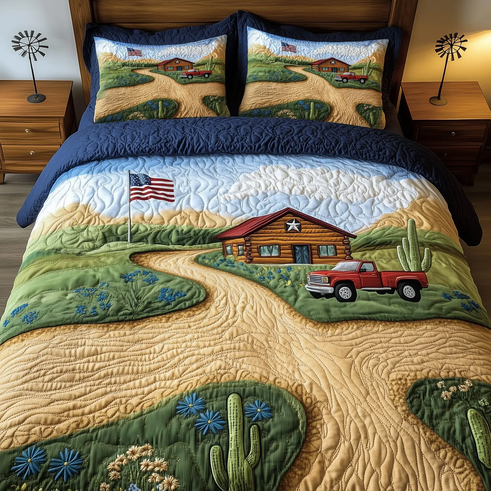 Texas Country Road Quilted Bedding Set Best Luxury Sheets 4Th Of July Employee Gifts Texas Country Road Quilted Bedding Set Best Luxury Sheets 4Th Of July Employee Gifts - Image 1