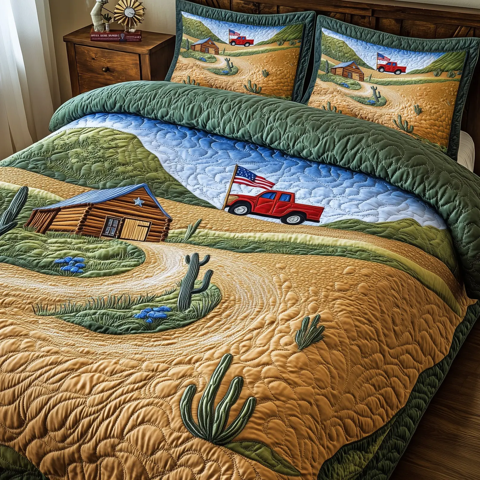 Texas Country Road  Quilted Bedding Set Full Size Bed Set Good Gifts For Mom Birthday