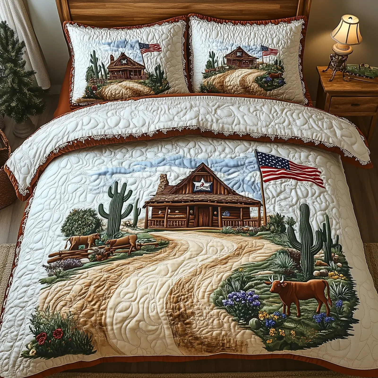 Texas Field Journey  Quilted Bedding Set  4Th Of July Gifts For Coworkers