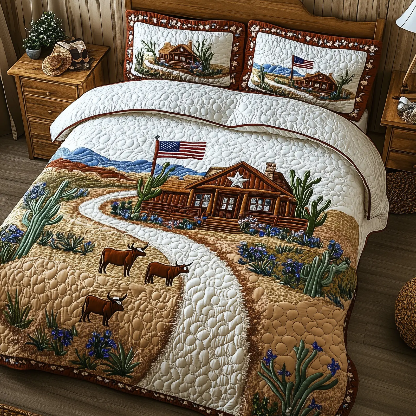 Texas Field Journey  Quilted Bedding Set Best Luxury Sheets 4Th Of July Employee Gifts