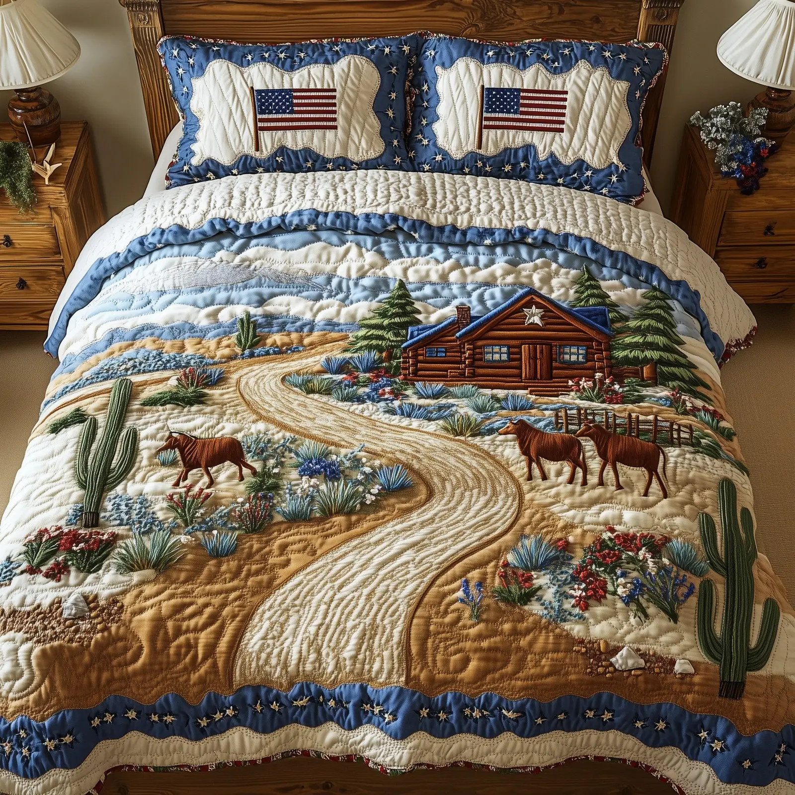 Texas Field Journey  Quilted Bedding Set Best Luxury Sheets Birthday Gifts For Mom