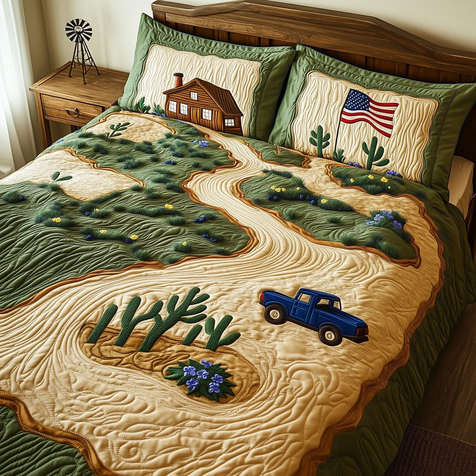 Texas Heritage Land Quilted Bedding Set Full Size Bed Set Good Gifts For Mom Birthday Texas Heritage Land Quilted Bedding Set Full Size Bed Set Good Gifts For Mom Birthday - Image 1
