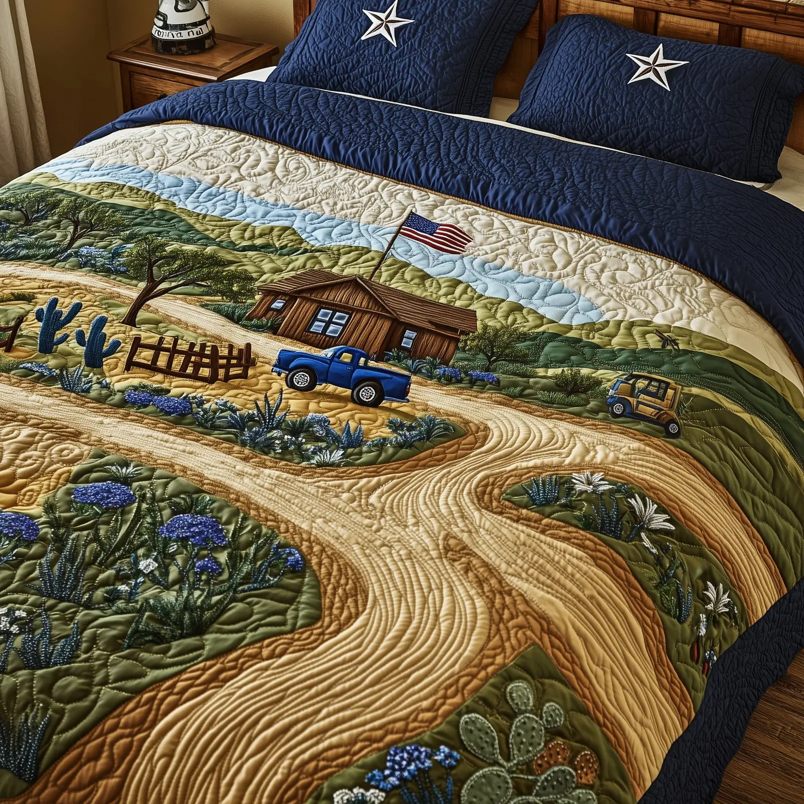 Texas Heritage Land  Quilted Bedding Set Patritotic Duvet Covers Gifts For Mother In Law