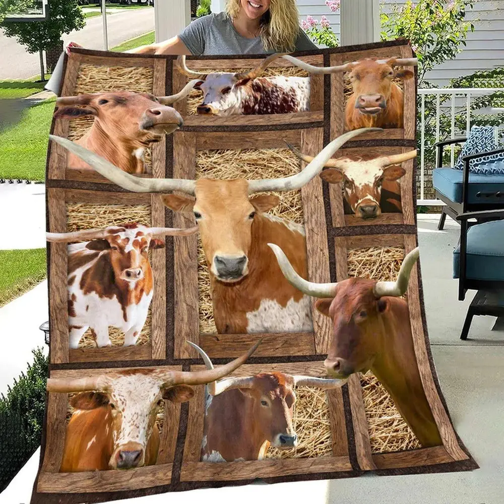 Texas Longhorn Cattle Personalized Name Blanket Farm Blanket Gift Ideas For Farmers
