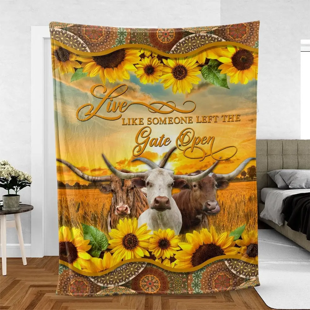 Texas Longhorn Live Like Someone Left The Gate Open Blanket Farm Blanket Unique Gifts For Farmers