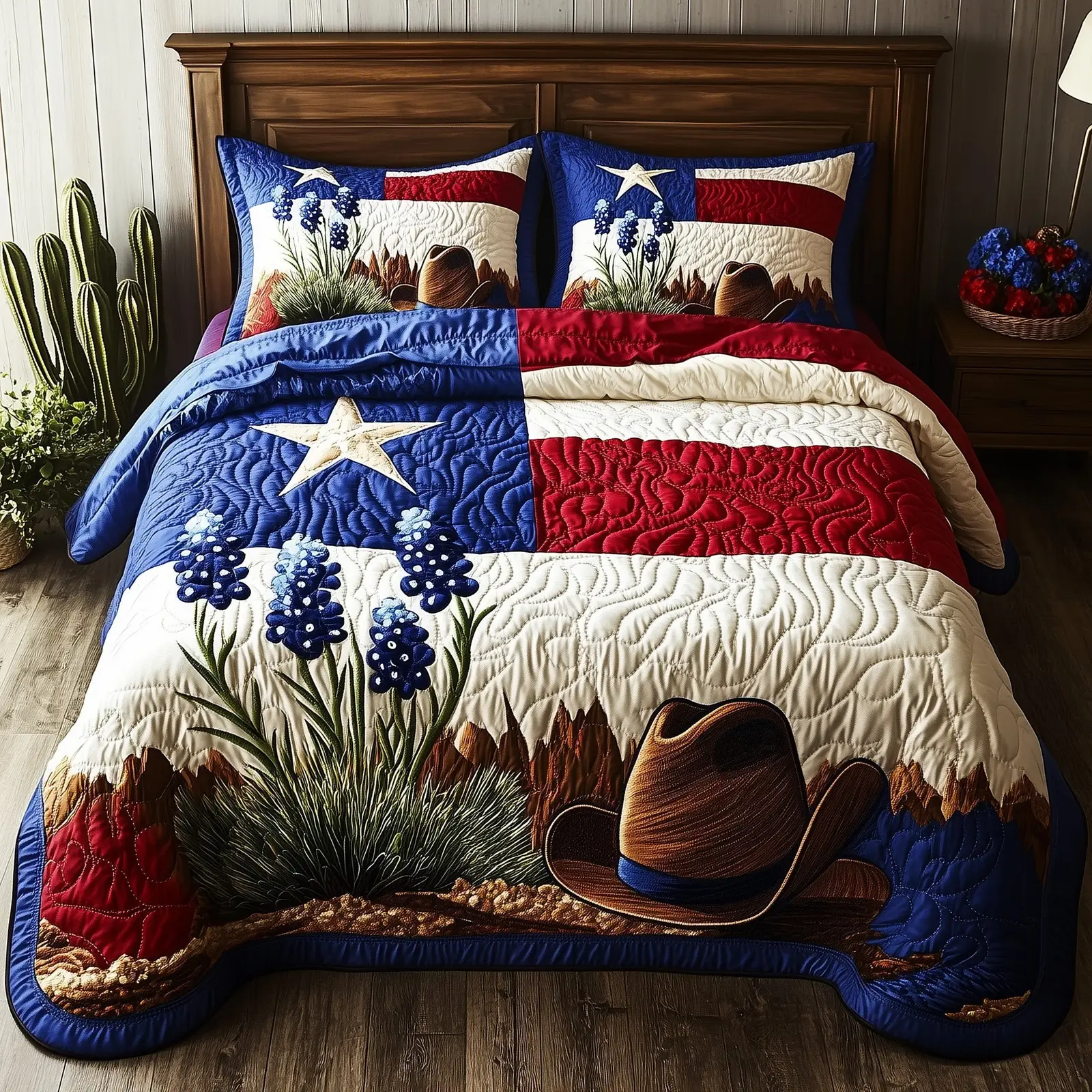 Texas Pride Quilted Bedding Set 4Th Of July Gifts For Coworkers